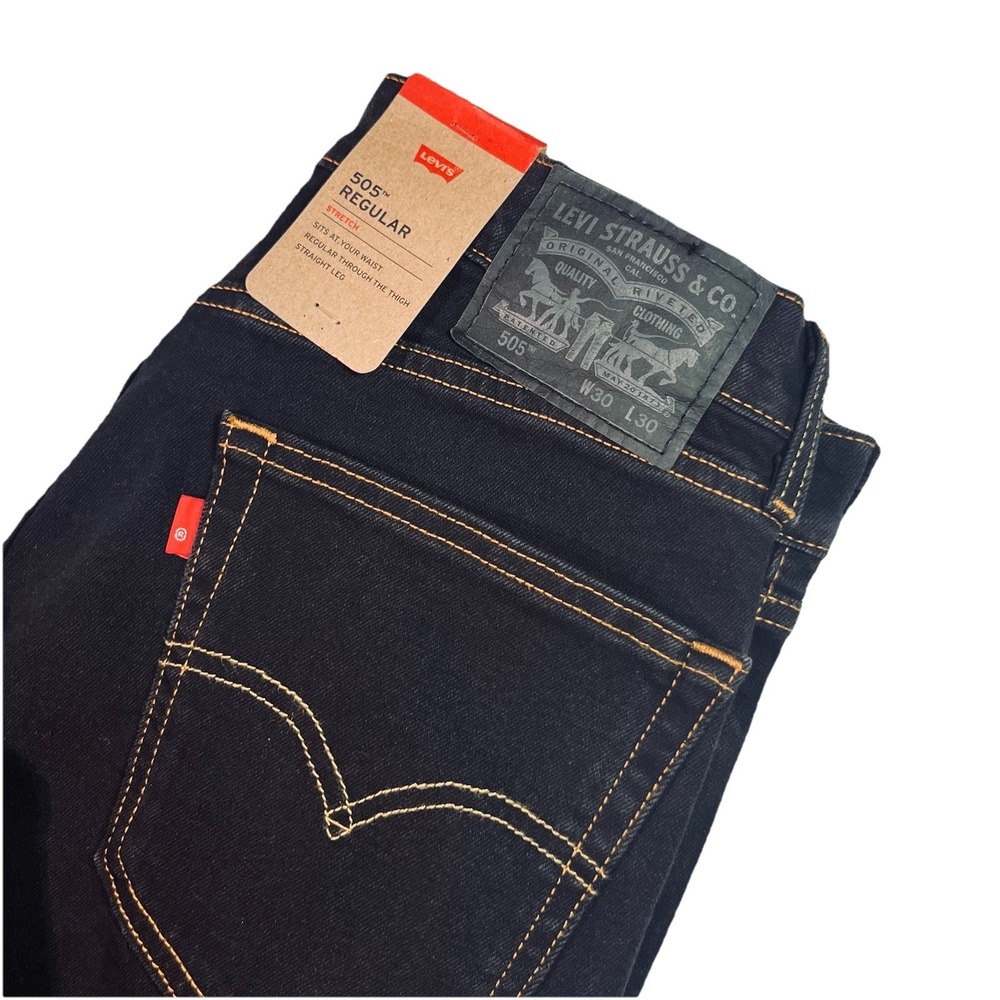 NWT Levis Men's 505 Regular Fit Jeans Medium Dark Wash 30x30 EUC